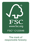Das grüne FSC-Logo zeigt einen Baum in Form eines Karos, fette FSC-Buchstaben, www.fsc.org, den eindeutigen Code FSC® C123546 und "Das Zeichen für verantwortungsvolle Forstwirtschaft" - verwendet mit der Hasena Boxspring Matratze "Mila Spring Tex".
