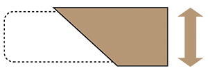 Ein braunes Parallelogramm überlagert ein gestricheltes Rechteck auf der linken Seite. Rechts markiert ein senkrechter Doppelpfeil die Höhe - er symbolisiert die Stützstruktur der Robusta Latexmatratze "Niesen".
